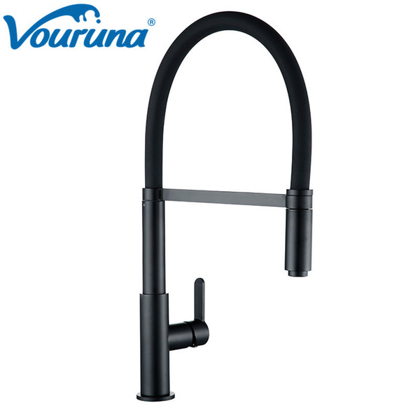 VOURUNA Black Pull Down Kitchen Faucet Gooseneck Sink Mixer Tap