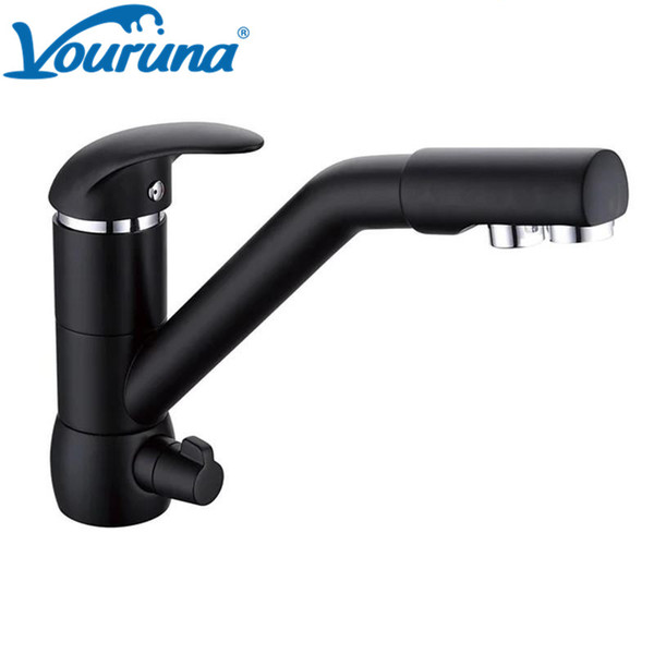 VOURUNA Longreach Black&Chrome&Bronze 3 Way Water Filter Tap Clean Water Tri Flow Clean Kitchen Faucet