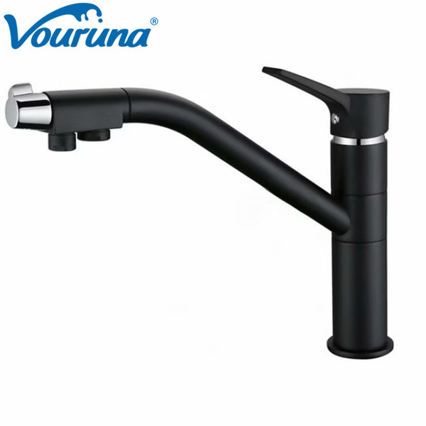 VOURUNA Longreach Black&Chrome&Ice Cream 3 Way Water Filter Tap Clean Water Tri Flow Clean Kitchen Faucet