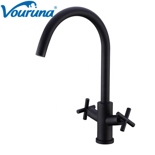 VOURUNA Black Twinner Hot and Cold Kitchen Faucet Sink Mixer Tap