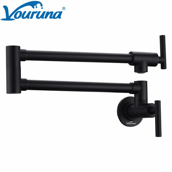 VOURUNA Matte Black Pot Filler Kitchen Faucet Wall Mounted Extendable Sink Tap