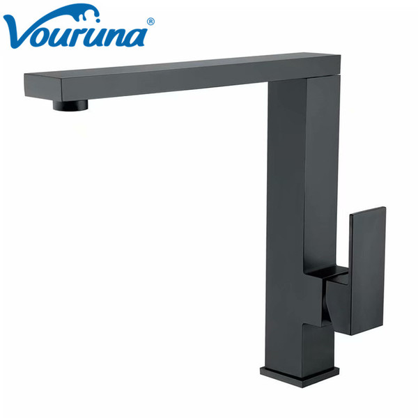 VOURUNA Square Single Hole Black & Chrome Soild Brass Kitchen Faucets Supplier Sink Mixer Taps