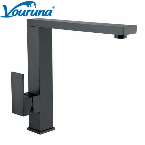 VOURUNA Wholesale Water Saver Square Style Solid Heavy Brass Matte Black Kitchen Sink Faucet Mixer Taps