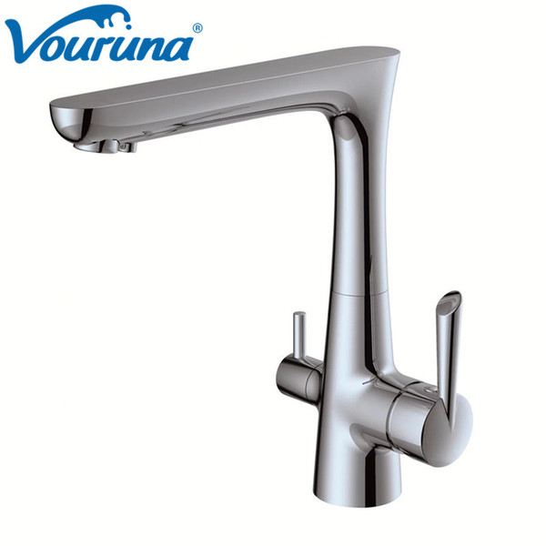 VOURUNA New Arrival Black 3 Way Tap For Kitchen Sink Chrome Tri Flow Kitchen Faucet