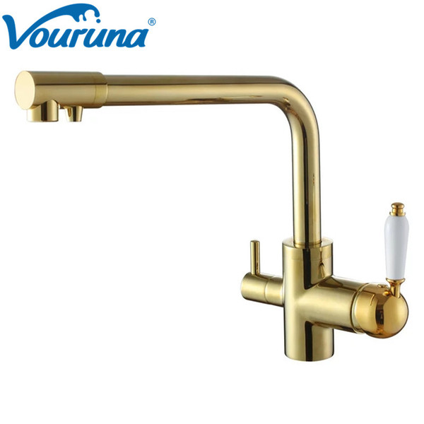 VOURUNA Golden 3-Way kitchen Faucet Sink Mixer 3 Way water filter tap Chrome