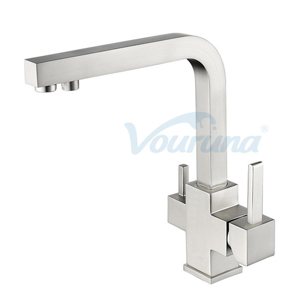 VOURUNA Cubix 3 Way Tap for Osmosis Water Filter Equipment Tri Flow Kitchen Faucet Black/Brushed/Chrome