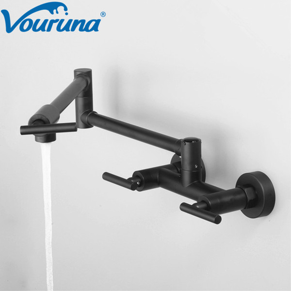 VOURUNA Blacken Pot Filler Hot and Cold Kitchen Faucet Wall Mounted Extendable Sink Tap