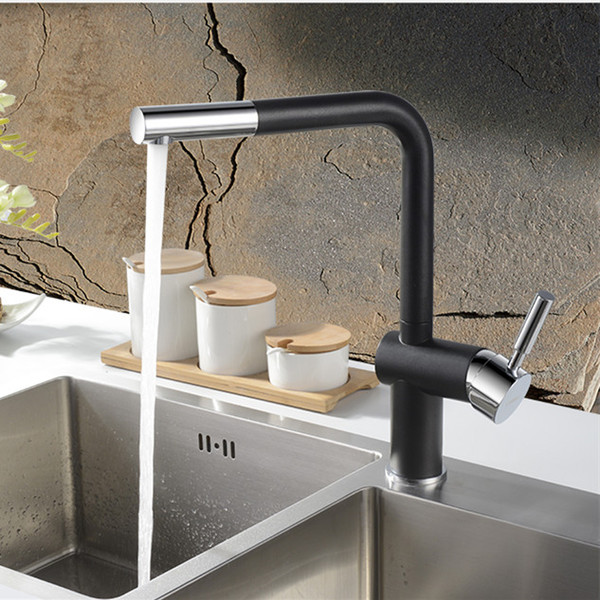 ROLYA Time-Limited New Arrival Brass Matte Black Granite Kitchen Faucet Sandbeige Kitchen Sink Mixer Tap with 360 degree rotation spout