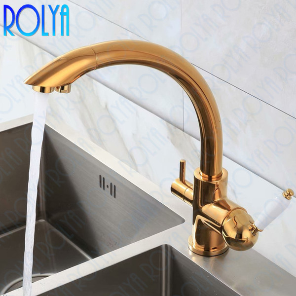 Rolya Golden 3 Way Water Filter Tap Chrome Kitchen Faucet Sink Mixer Tri-Flow