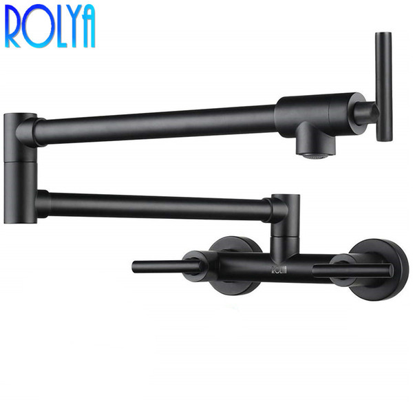 Rolya Black Pot Filler Faucet for Hot and Cold Water Folding Kitchen Faucet Wall Mount Commercial Restaurant Faucet Lead-free Faucets 2 Hand