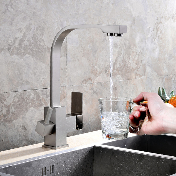 Rolya Cubix Modern Brass Nickle Brushed Single Handle Kitchen Faucet Sink Mixer Drinking Water Filter 3 Way Tap