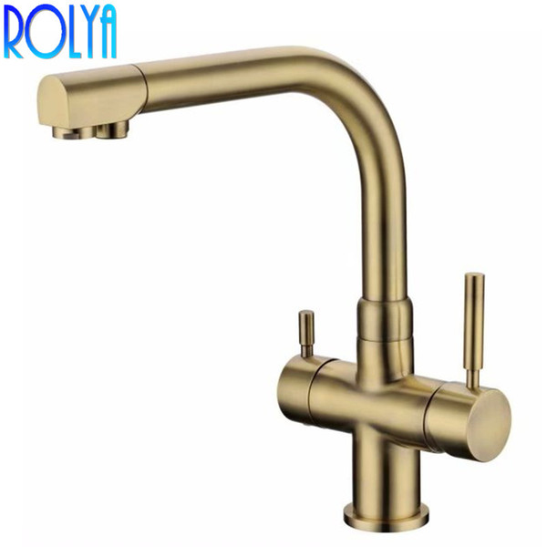 Rolya Antique Bronze Tri Flow Kitchen Faucet Solid Brass Ro Water Filtered Tap