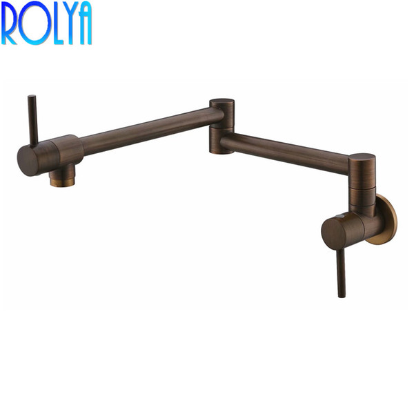 Rolya Black&Antique Brass Extended Pot Filler Faucet Swing Spout Wall Mount Single Cold Kitchen Tap