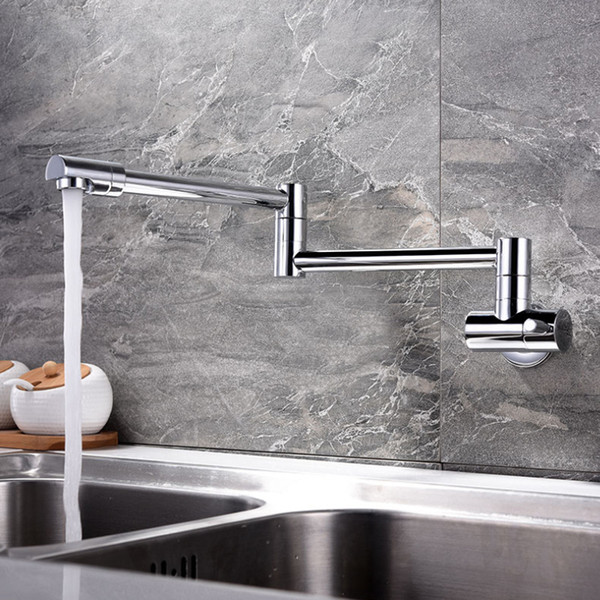 Folding Single Kitchen Faucet Sink Water Pot Filler Faucet Single Cold Water Wall Mounted Tap Brass Faucets Chrome Brushed Taps