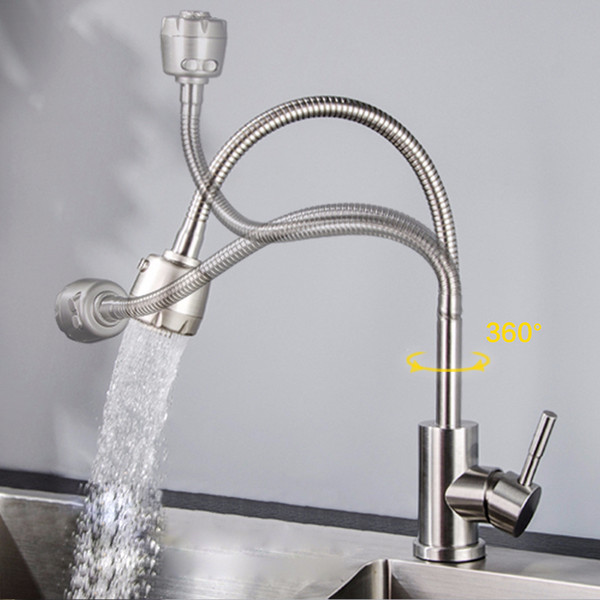 Wall Mounted Kitchen Faucets Brushed SUS304 Water Mixer Taps Hot and Cold Faucet 2 Functions Kitchen Tap With Water Pipes