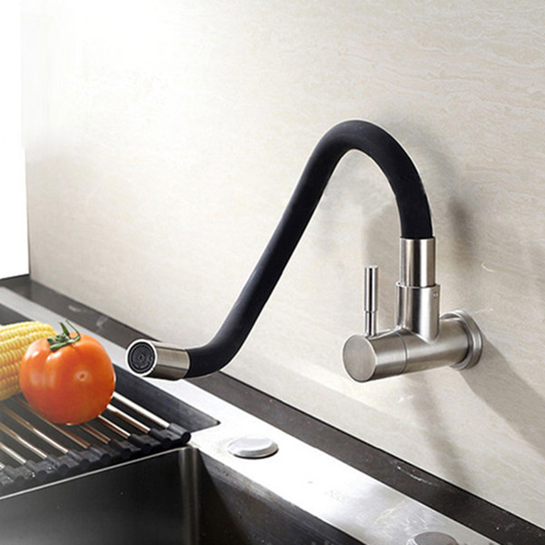 Brushed Kitchen Faucets Sink Taps Wall Mounted 304 SUS Faucet Single Handle Single Cold Rotating Water Tap Black 3 Styles