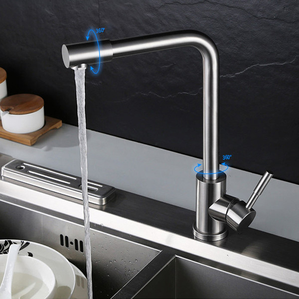 Cold and Hot Water Kitchen Faucet 304 Stainless Steel Water Tap Kitchen Sink Faucets Brushed Finish Single Handle 1 Hole Taps