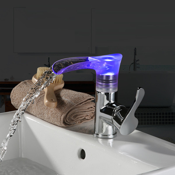 3 Colors Change Led Water Power Brass Basin Faucet Led Lights Mixers 360 Degree Rotating Water Faucets