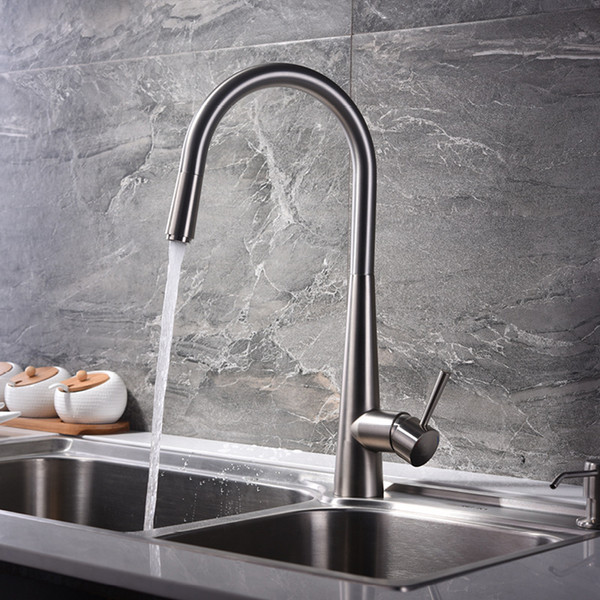 Pull Out Kitchen Faucets Deck Mounted Brassl Kitchen Sink Faucet Hot Cold Mixer Taps Brushed Water Tap Single Handle