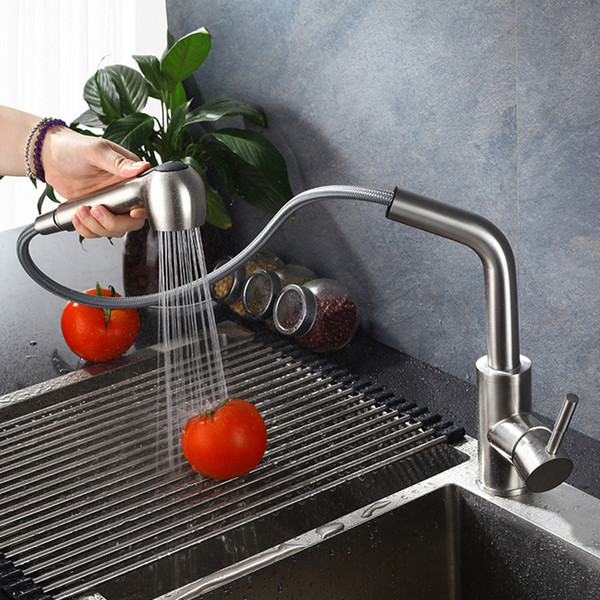 Pull Out Kitchen Faucet Brushed Kitchen Mixer Water Tap Single Handle Spray Mixer Tap SUS304 Faucets 360 Rotation Hot Cold Taps