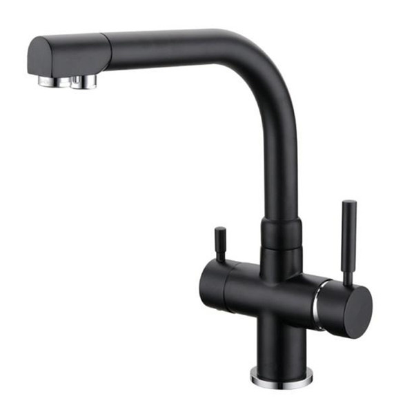 ROLYA@ Wholesale High Quality Solid Brass Matt Black Sink Mixer Tri-Flow Swivel Faucet 3 Way Kitchen Tap