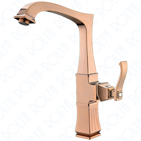 Rolya Rose Golden Single Lever Kitchen Faucet Swivel Kitchen Sink Mixer Tap