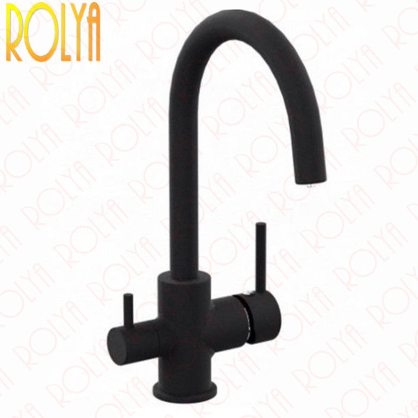 Rolya Ronda Modern Solid Brass Matte Black/Chrome Tri Flow Kitchen Faucet Sink Mixer 3 Way Water Filter Tap