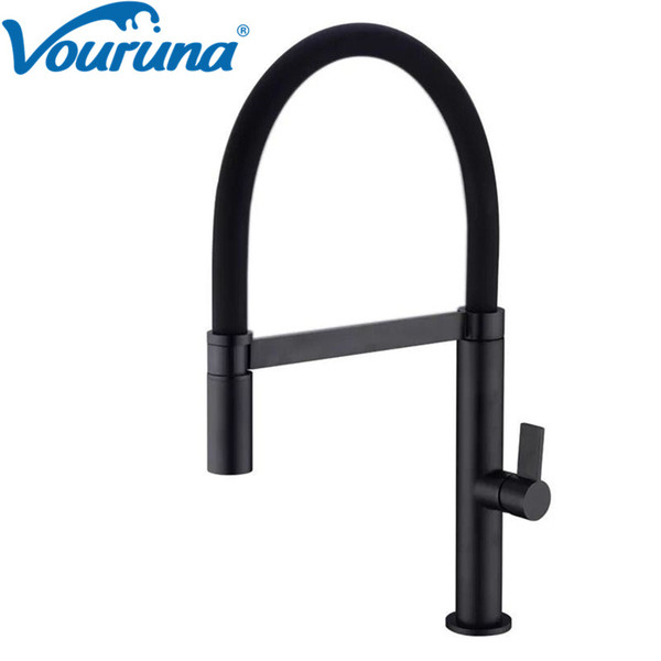 VOURUNA Modern Style Brass Construction Single Lever Black Kitchen Faucet Sink Mixer Taps