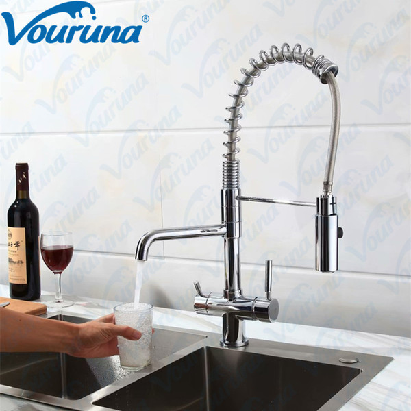 VOURUNA Drinking Water Tri Flow Kitchen Faucet Spring Sprayer 3 Way Water filter tap