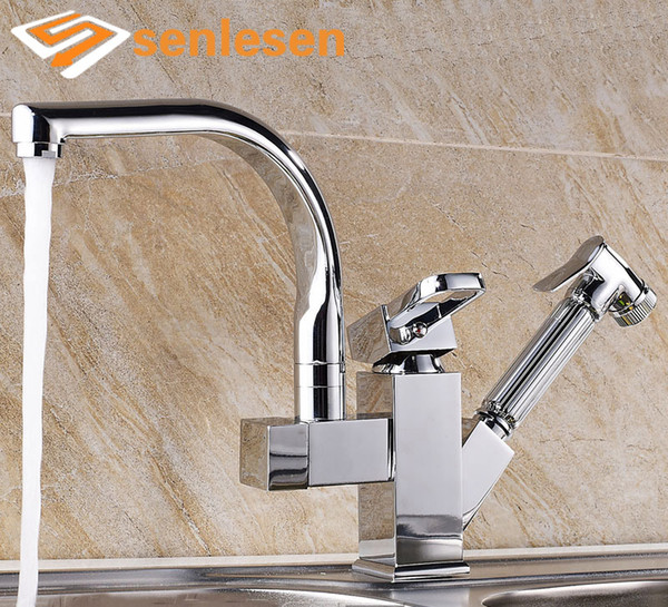 Wholesale- Factory Direct Sale Kitchen Faucet Chrome Finish Deck Mounted with Pull Out Sprayer