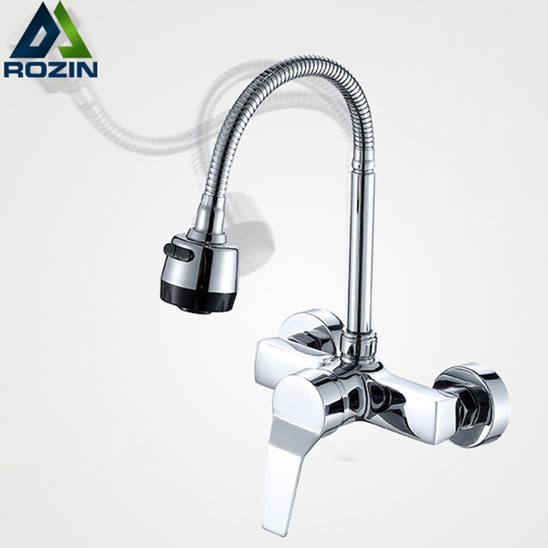 Free Shipping Stream Spray Bubbler Bathroom Kitchen Faucet Wall Mounted Dual Hole Hot and Cold Water Flexible Pipe Kitchen Mixer