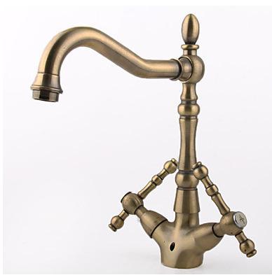 Antique Brass double handle Hotel sitting mid Bronze Faucet Tap 160313#