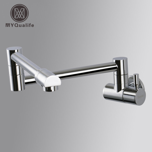 Wall Mount Single Handle Folding Stretch Kitchen Sink Faucet Cold Water One Hole Water Taps Chrome Finish