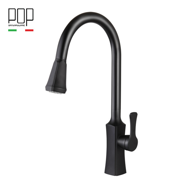 POP 1 set Pull Out chrome Mixer Tap Swivel Spout Sink Faucet Copper Kitchen Faucets Color Black