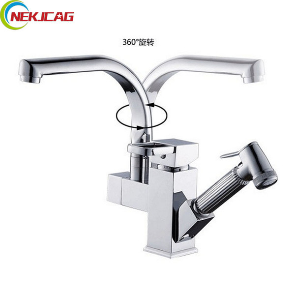 Polished Chrome Deck Mounted Kitchen Faucet Dual Spouts Sink Mixer Tap Rotation Kitchen Hot Cold Water Taps