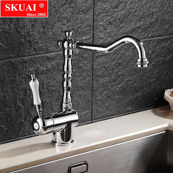 Hot Sale Kitchen Faucets Single Holder Single Hole Kitchen Sink Faucet Swivel Spout Ceramic Handle Chrome Brass Mixer Water Taps