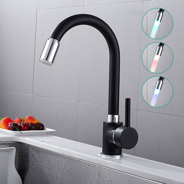 3 Colors LED Light Polished Chrome Swivel Kitchen Faucets Deck Mounted Single Hole Bathroom Faucets Mixer Tap