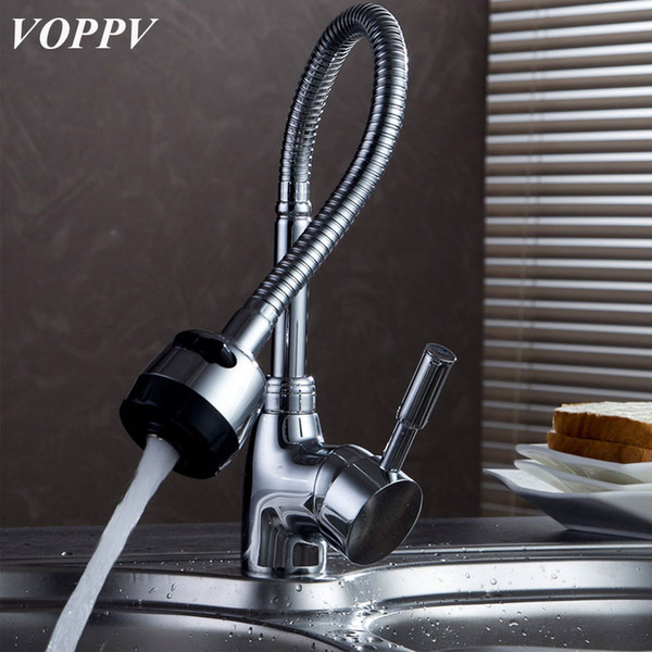 VOPPV Solid Brass Kitchen Mixer Sink Faucet Cold and Hot Kitchen Tap Single Hole Water Tap Faucet Torneira Cozinha