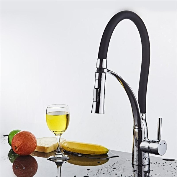 The Kitchen Mixer Cold and Hot Rotate 360 degrees Tap Single Handle chrome Faucet,All of brass body and black rubber Kitchen Faucet