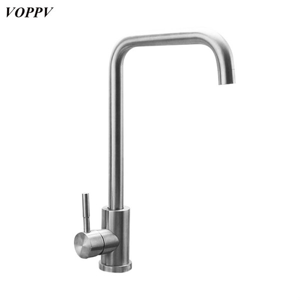 VOPPV Kitchen Mixer Faucet Sink Single Handle Stainless Steel Cold and Hot Water Any Direction Rotating Home Kitchen Accessories