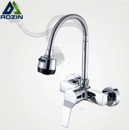 Free Shipping Stream Spray Bubbler Bathroom Kitchen Faucet Wall Mounted Dual Hole Hot and Cold Water Flexible Pipe Kitchen Mixer