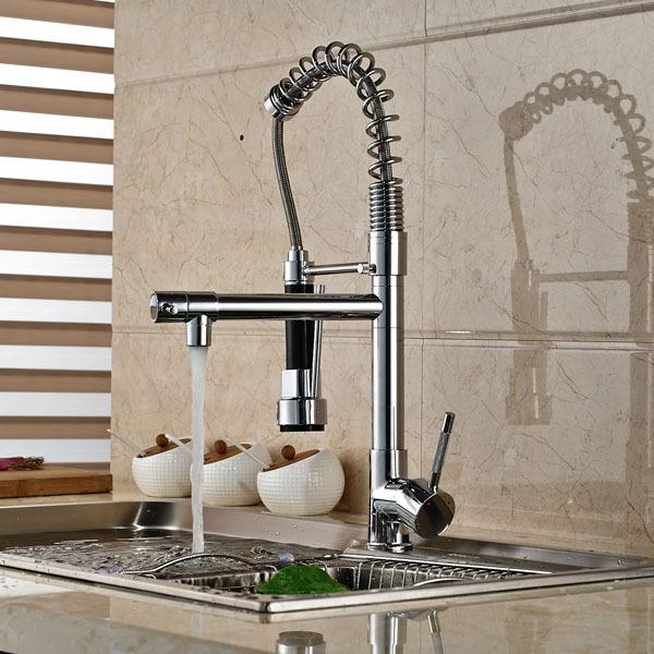 And Retail Chrome Finished Pull Out Spring Kitchen Faucet Swivel Spout Vessel Sink Mixer Tap Hot and Cold