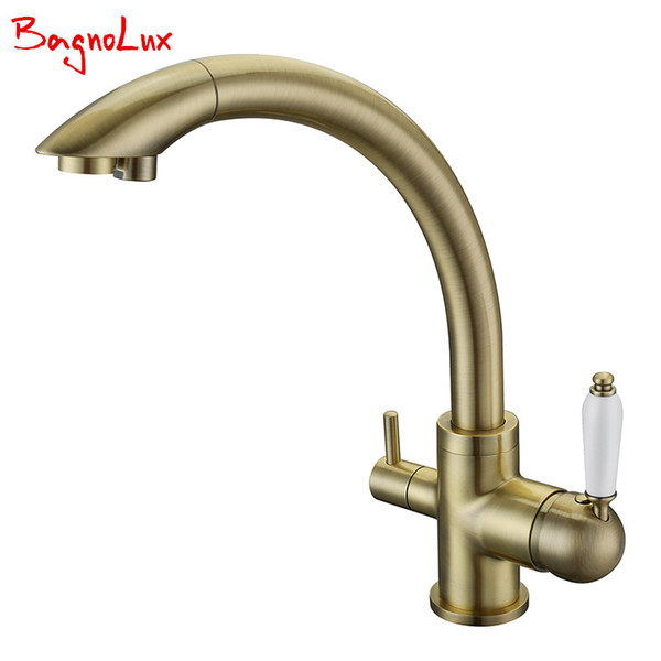 New Solid Brass Swivel 3 in 1 Drinking Water Kitchen Faucets Robinet Para Torneira Wels Sink Mixer Tri Flow 3 Way Filter Taps