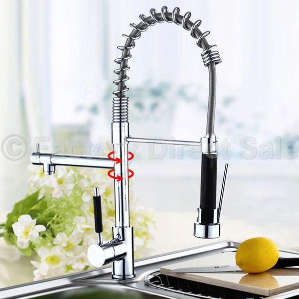 Swivel Spout Chrome Brass Kitchen Faucet Dual Sprayer Vessel Sink Mixer Tap New