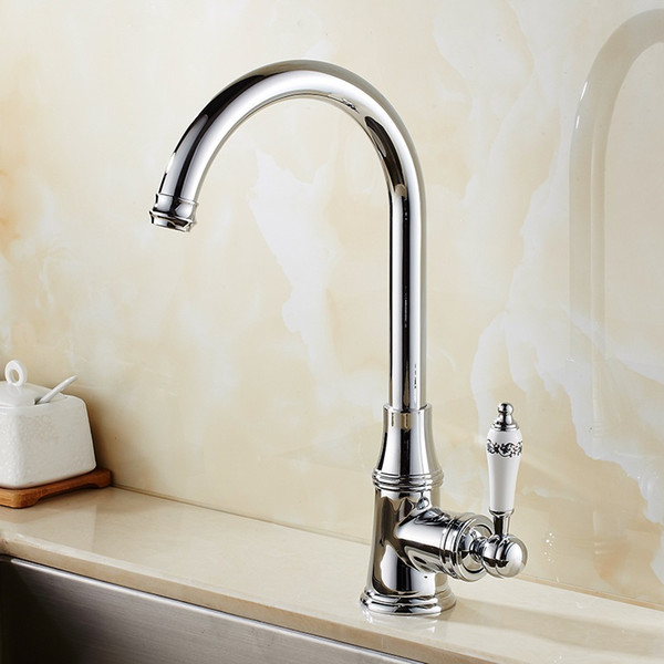 Kitchen Faucets Brass Polished Silver Bathroom Faucet Single Handle Sink Taps Hot Cold Water Basin Faucet Blue White Porcelain