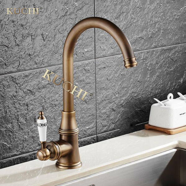 KUCHI 9098 Antique Kitchen Faucet Single Hole Rotatable Antique Kitchen Sink Cold-Hot Bathroom Faucet Bath Faucet