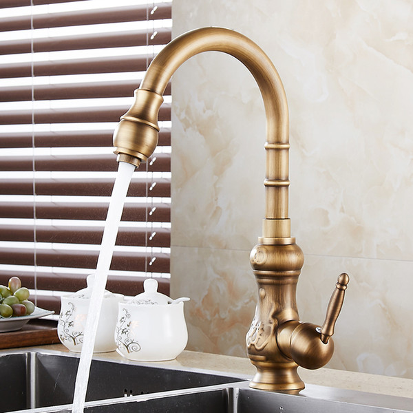 Kitchen Faucets Antique Brass Bronze Finish Water Taps Kitchen Swivel Spout Vanity Sink Mixer Classic Tap Single Handle 1221F