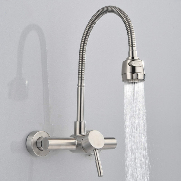 Stainless Steel material Wall Mounted Kitchen sink mixer faucet With free rotation hose mixer water Tap