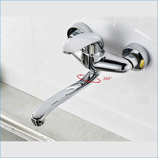 wall mount single handle kitchen faucet,2 hole hot and cold water brass mixer tap,Free Shipping J14760