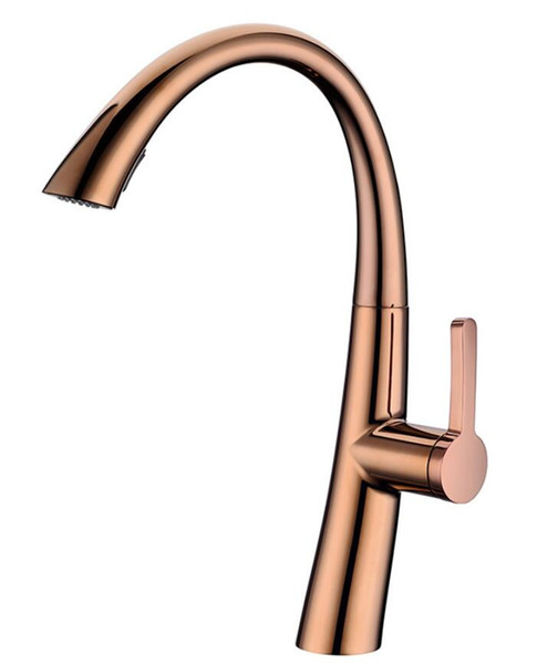 Bathroom Kitchen Sink Faucet Pull Out Sprayer Head Swivel Spout Nozzle Hot Cold Wash Mixer Tap Single Handle Hole Brass Rose Gold Finishes